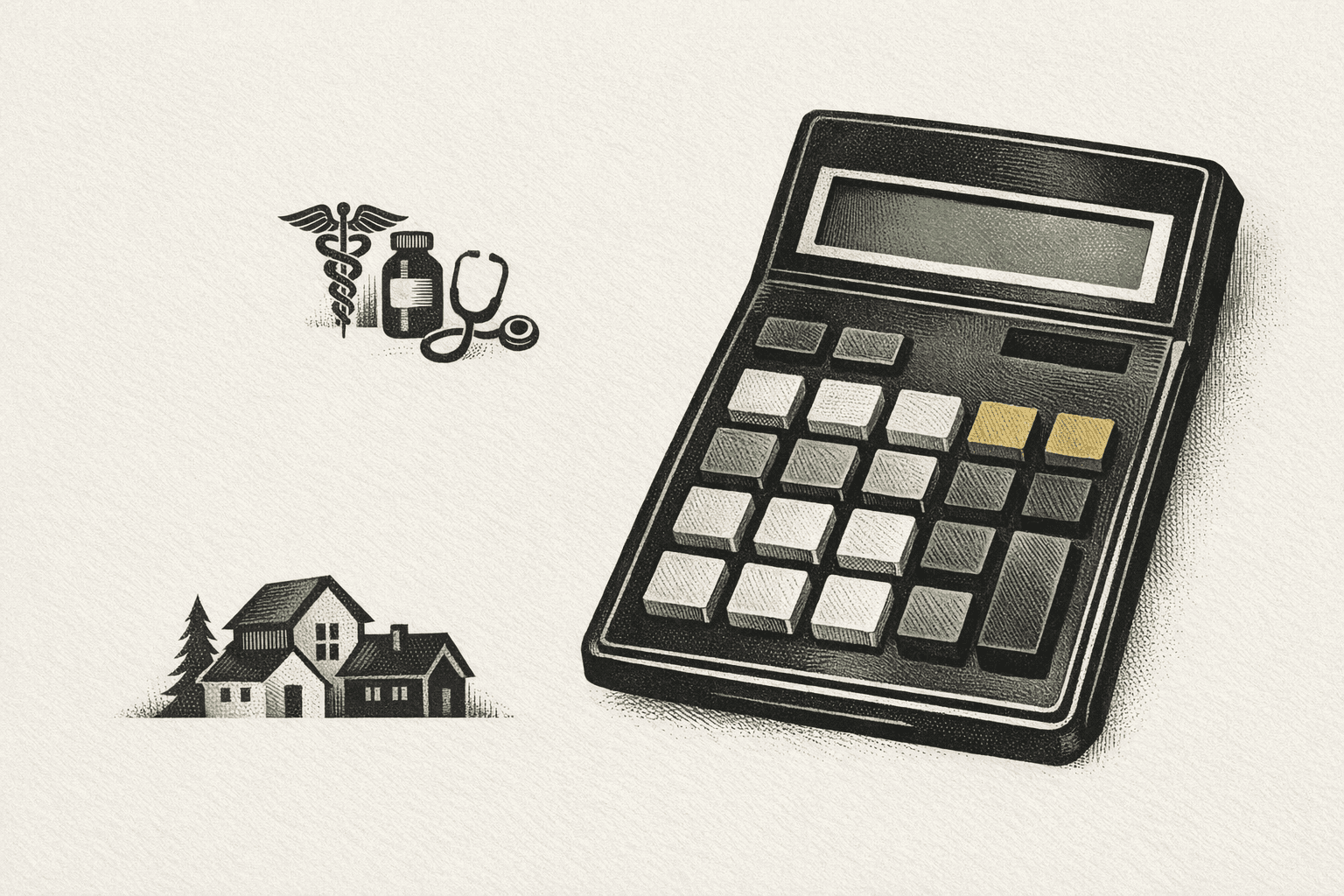 Minimal pixel-style illustration of a calculator dashboard for cost planning across projects.