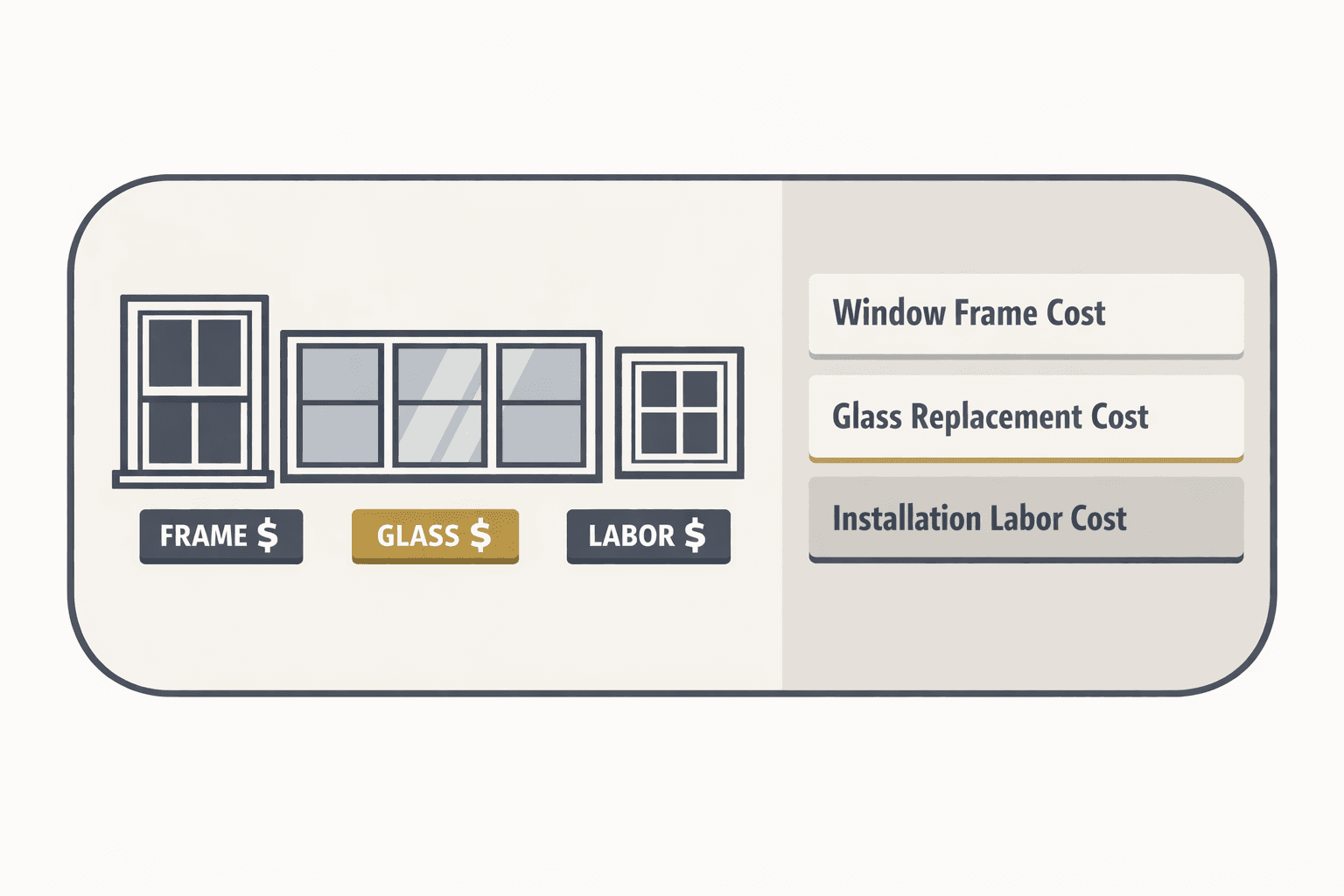 Minimal pixel-style illustration of multi-pane windows with replacement cost tags.